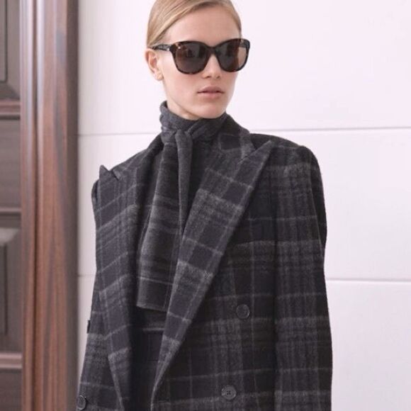 Ralph Lauren Fall 2020 Collection 
Charcoal Plaid Cashmere Knit Tie-Neck
Dress - Picture 1 of 16